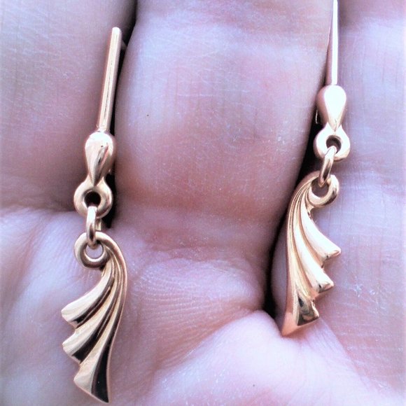 Vintage Russian Soviet USSR Solid 14K 583 Rose Pink Gold Dangle Drop EARRINGS - Picture 3 of 5